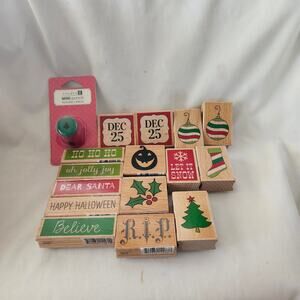 16 Studio G Rubber Stamps Mini Punch Christmas Halloween Wood Block New D2